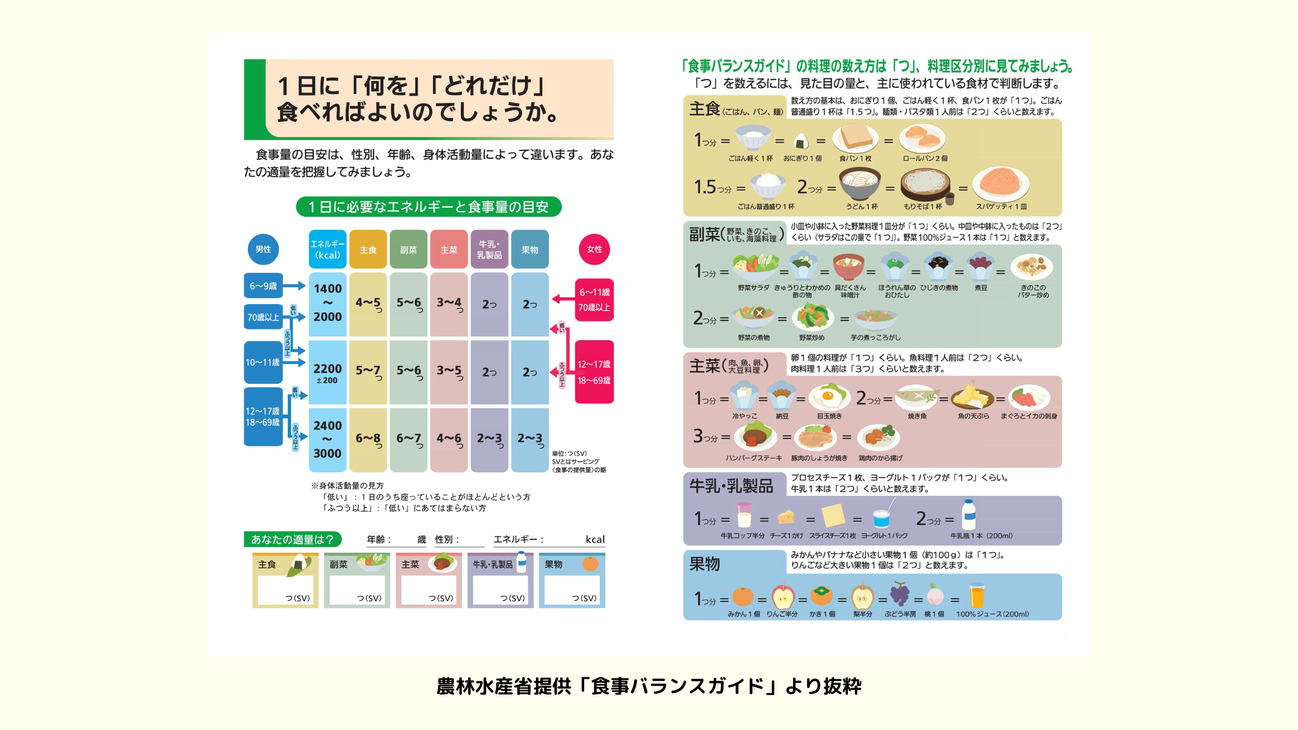 1日に「何を」「どれだけ」食べれば良いのでしょうか。食事バランスガイド